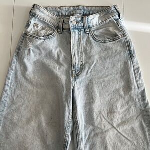 &Denim Wide Regular Fit High Waist Cropped Jeans